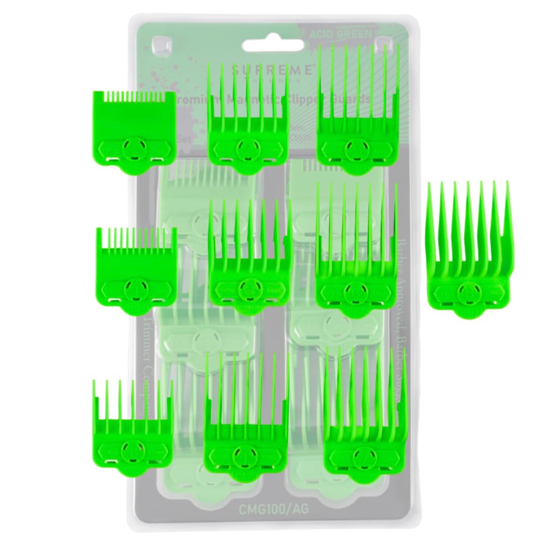 Supreme Trimmer Magnetic Guide Combs for Clippers - CMG100 Hair Clipper Guards, 10 Cutting Lengths - Acid Green Beauty and Personal Care Supreme Trimmer