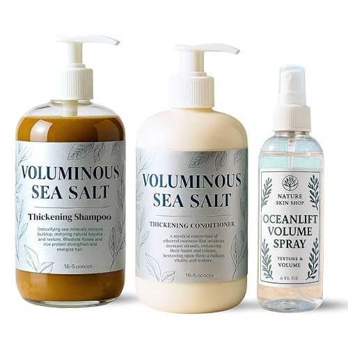 Nature Skin Shop Voluminous Hair System, 3-Piece Shampoo, Conditioner & OceanLift Spray Set for Instant Volume & Body, Thickening for Fine, Flat Beauty & Personal Care Nature Skin Shop