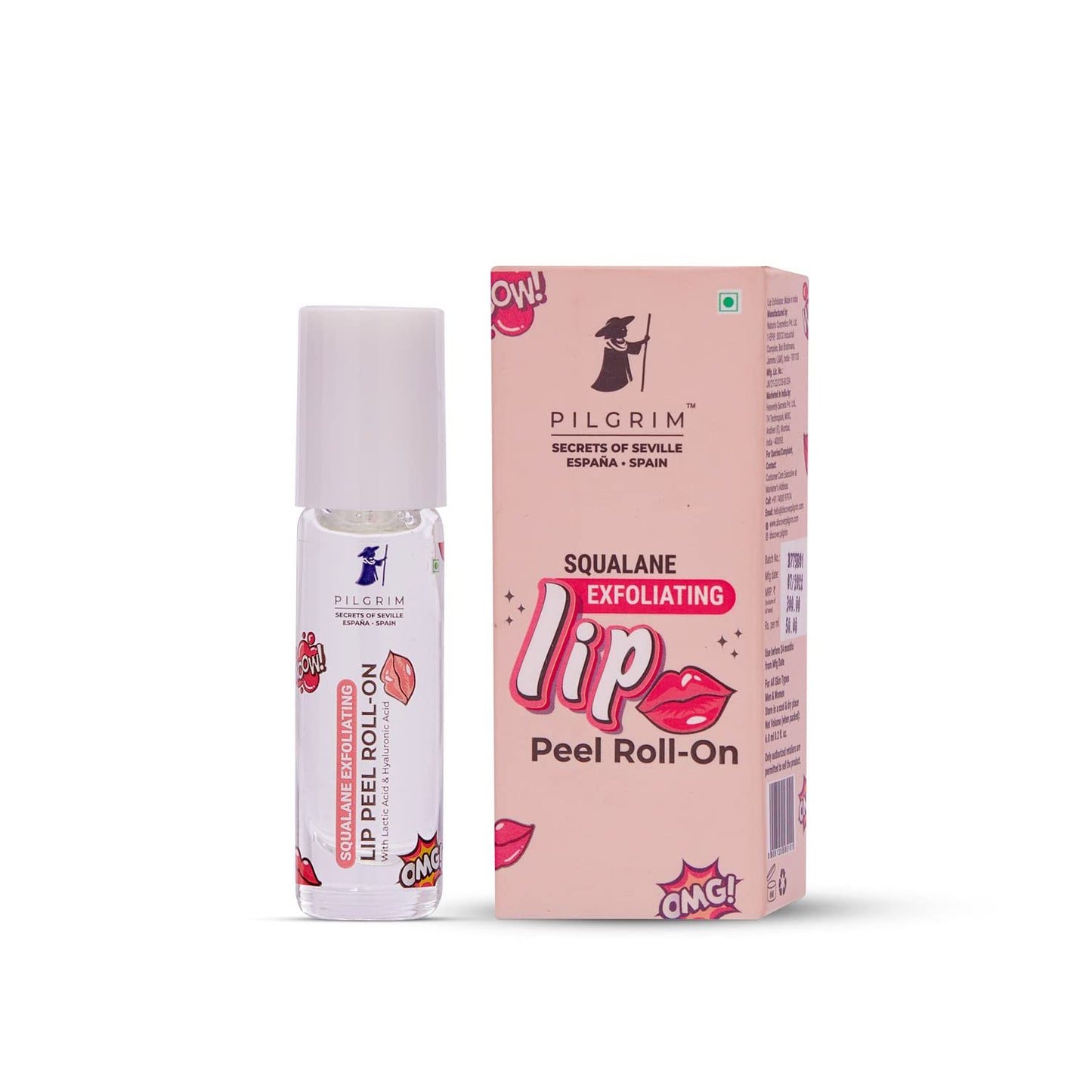 Pilgrim Squalane Exfoliating Lip Peel Roll-On - Hydrating Lip Peel Formula with Hyaluronic Acid - Removes Dry & Flaky Skin - Provide Soft, Glossy Beauty and Personal Care Pilgrim