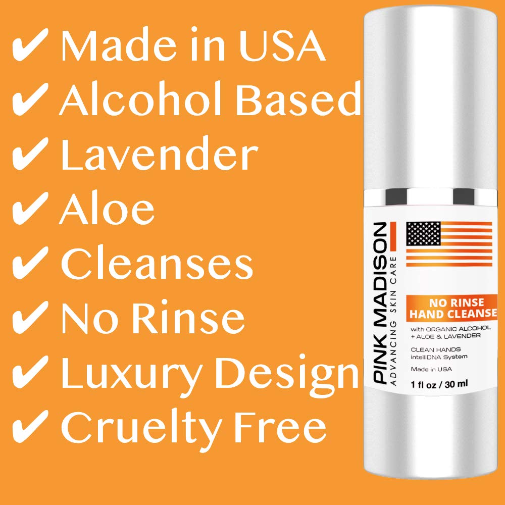 No Rinse Hand Cleanser Gel. Infused with Lavender, Aloe, Organic Alcohol. 1 OZ Travel Pack Beauty & Personal Care Pink Madison