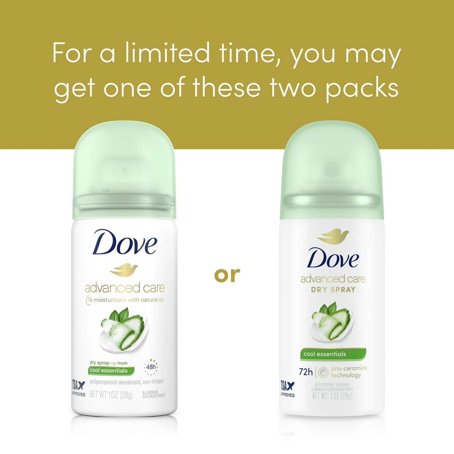 Dove Advanced Care Travel Size Antiperspirant Deodorant Dry Spray Cool Essentials Pro Ceramide Technology, 1 oz (2 pack) Beauty and Personal Care Dove