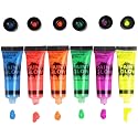 Amareu Glow in Dark Body Paint Body&Face Glow Backlight Neon Fluorescent 0.34oz Set of 6 Tubes Beauty & Personal Care Amareu