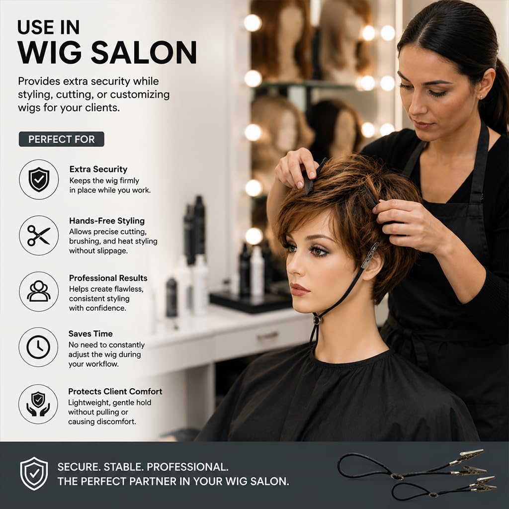 Wig Chin Strap with Strong Grip for Styling, Cutting & Brushing, 2 Pack