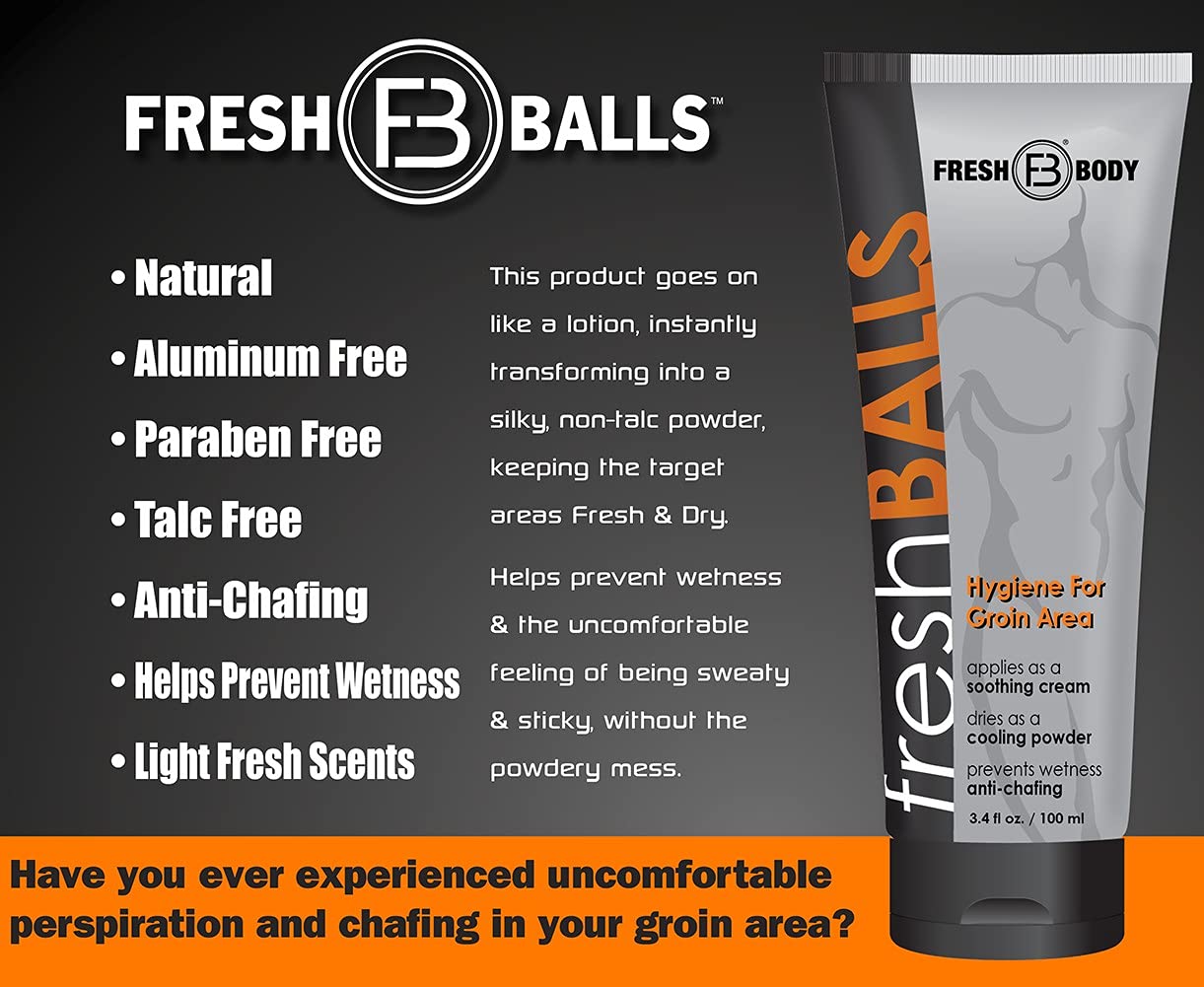 Fresh Body FB Balls On-The-Go Anti-Chafing Lotion, 0.07 Fl Oz Travel Size Packet - Men's Soothing Cream to Powder - Ball Deodorant and Hygiene Beauty and Personal Care Fresh Body FB