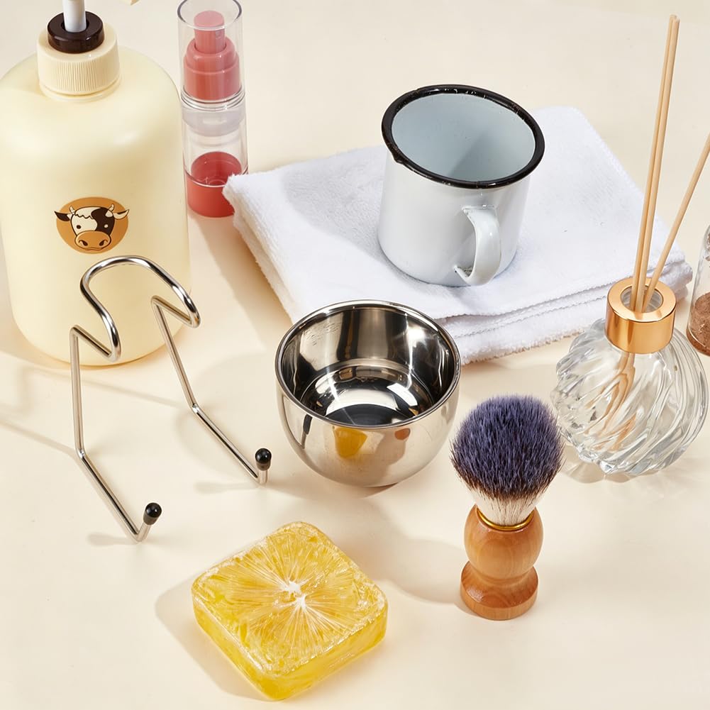 CRAFTYMELODY Shaving Brush Set for Men Platinum 3 In 1 Badger Hair Shaving Brush with Wood Handle Stainless Steel Shaving Bowl and Wet Shave Stand Beauty and Personal Care CRAFTYMELODY