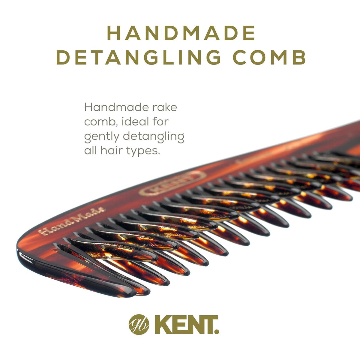 Kent 21T Tortoiseshell Large Detangling Comb, Wide Teeth for Thick Curly Wavy Hair. Long Hair Detangler Comb For Wet and Dry. Handmade of Quality