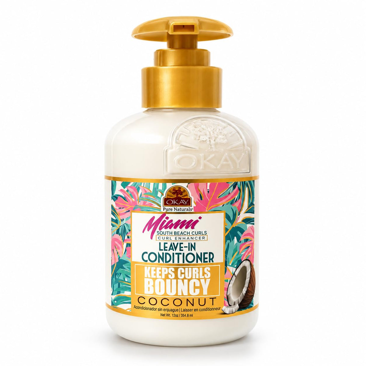 OKAY Miami South Beach Curls Curl Enhancer Leave-In Conditioner 12 oz - Hydrating Curl Defining Cream for Frizz Control, Soft Bouncy Curls - Sulfate &