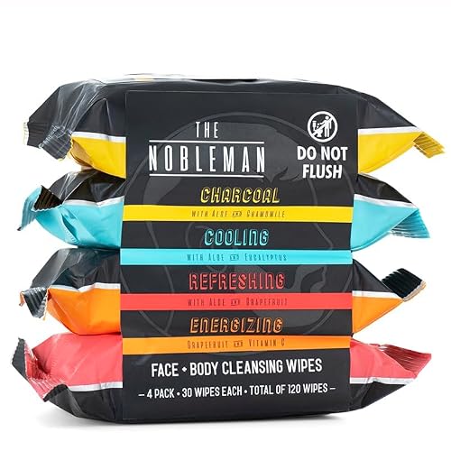 The Nobleman Face & Body Cleansing Wipes - Charcoal Cooling Refreshing Wipes with Aloe Vera, Chamomile, Grapefruit & Vitamin C, Mens Body Wipes Beauty & Personal Care The Nobleman