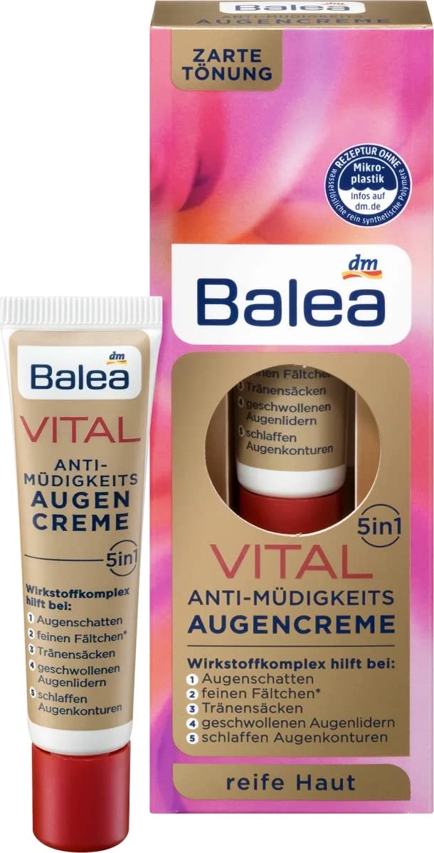Balea VITAL Anti-Fatigue Eye-Cream 5in1 - Helps Reduces Lines, Wrinkles, Puffiness & Shadows (15ml) - For Mature Skin Ages 40 to 60+ (Not tested Beauty & Personal Care Balea