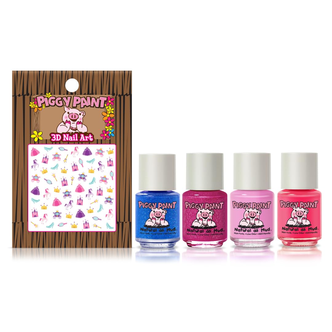 Piggy Paint Nail Polish, Non-Toxic - Tiny Tiaras (4 Colors + Nail Art Set)