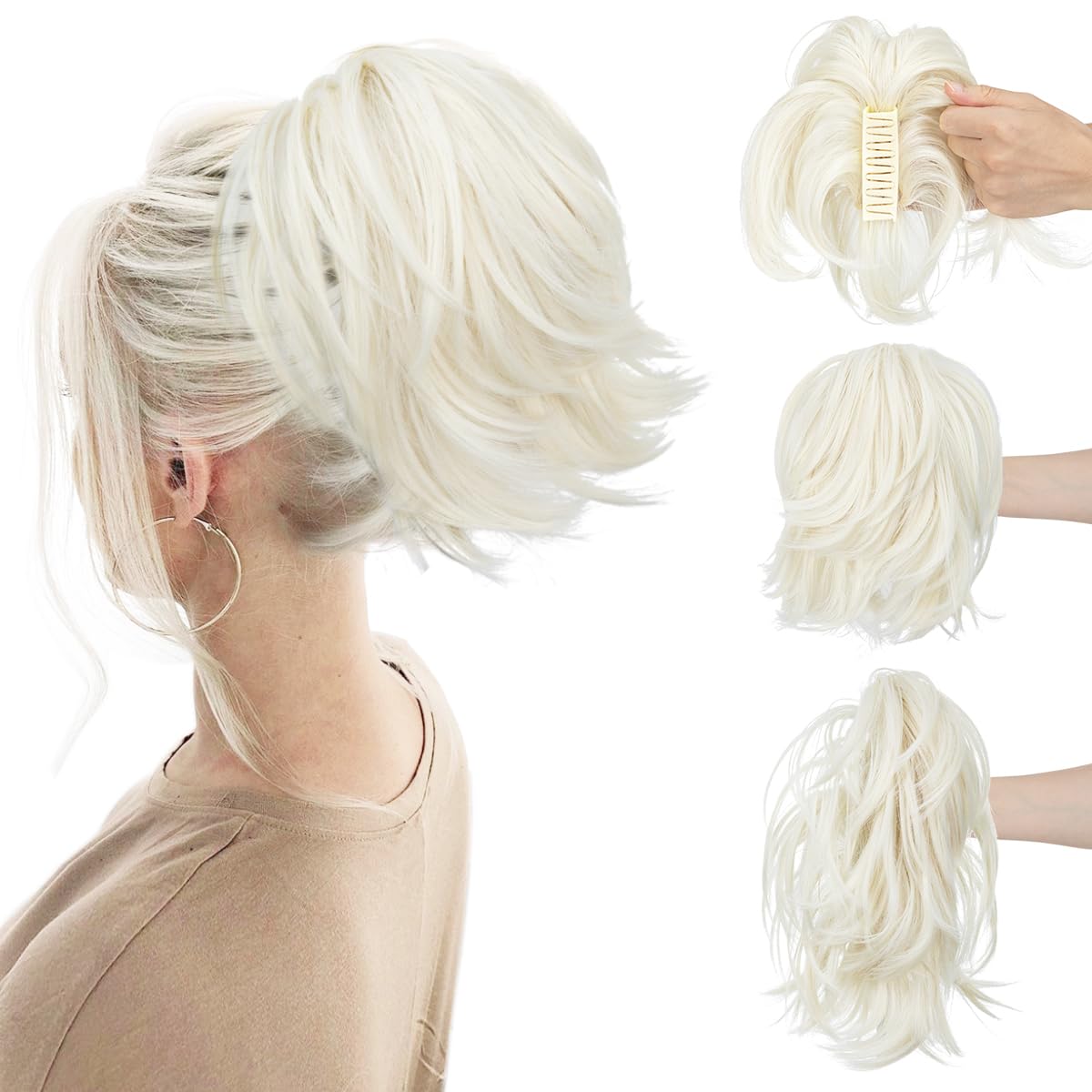 CJL HAIR Claw Clip Short Ponytail Hair Extensions DIY Bendable Metals Messy Bun Hair Piece for Wonen Straight Synthetic Fake Hairpieces Platinum Beauty and Personal Care CJL HAIR Default Title