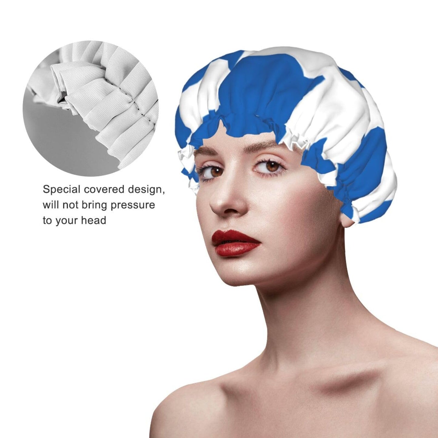 Greece Flag Prints Shower Cap Double Layer Lined Waterproof Bathing Shower Hat Beauty and Personal Care Hayyett