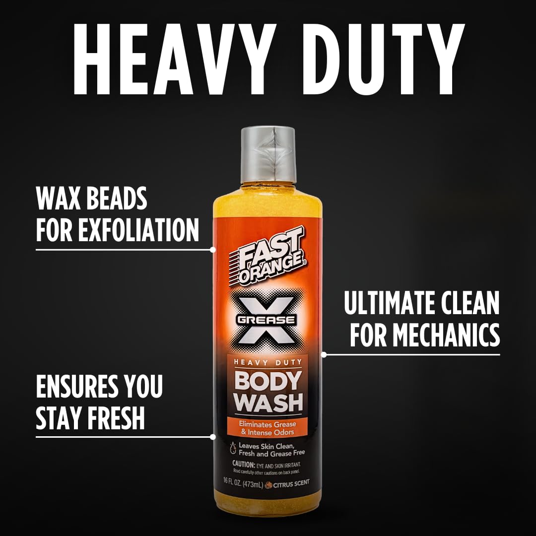 Fast Orange 25716 Grease X Body Wash, Exfoliating & Hydrating Heavy Duty Shower Gel for Men and Women, Mechanic & Industrial Body Soap Removes Grime Beauty & Personal Care Fast Orange