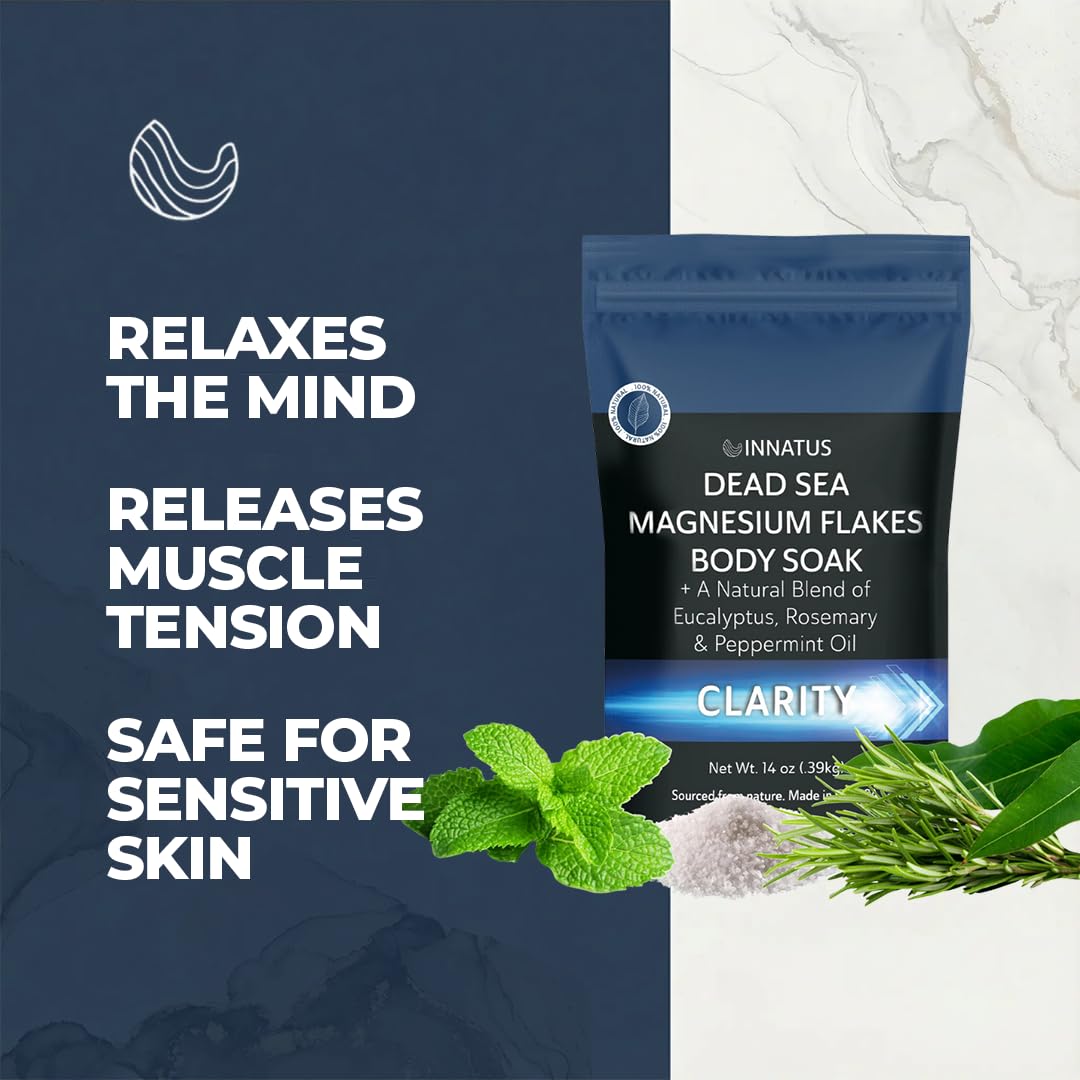 Pure Dead Sea Magnesium Flakes Clarity Soak - Relaxing & Replenishing 14oz Bath Soak - Infused with Infused with Natural Oils for Muscle Recovery Beauty and Personal Care INNATUS