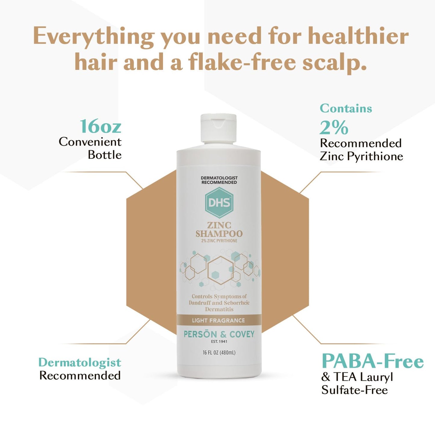 DHS Zinc Shampoo - Dandruff Shampoo - for Flaky and Dry Scalp with 2% Zinc Pyrithione, 16 oz Beauty & Personal Care DHS