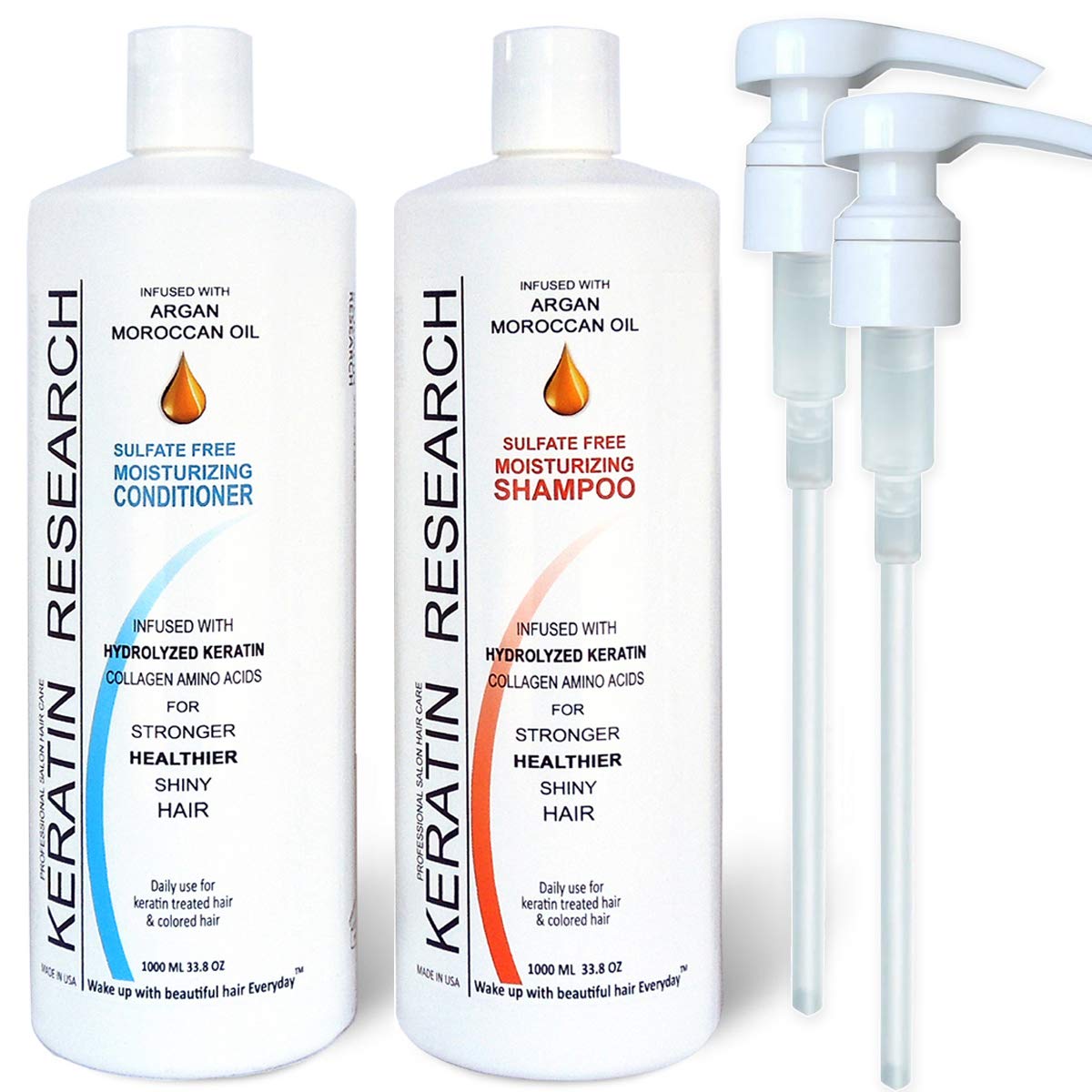 Sulfate Free Shampoo & Conditioner 2 x 1 LITER Bottles Set infused with Moroccan Argan Oil, By Keratin Research post treatment shampoo Beauty & Personal Care KERATIN RESEARCH