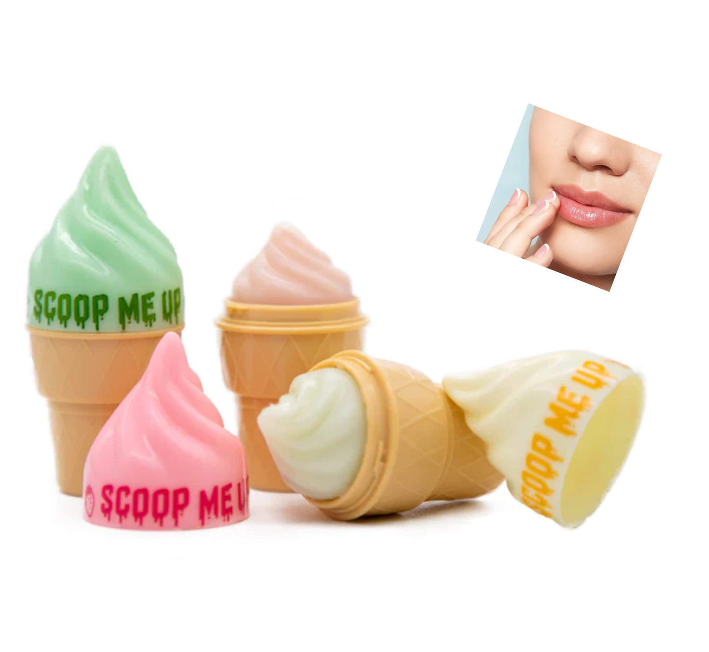 DEALPLUSDEAL Italia Deluxe Scoop Me Up Lip Balm 4 Pcs Set Sweet Ice Cream Flavors Hydrating Moisturizing Anti Crack Effect Lip Care Scoop Me Up 4 Beauty and Personal Care DEALPLUSDEAL