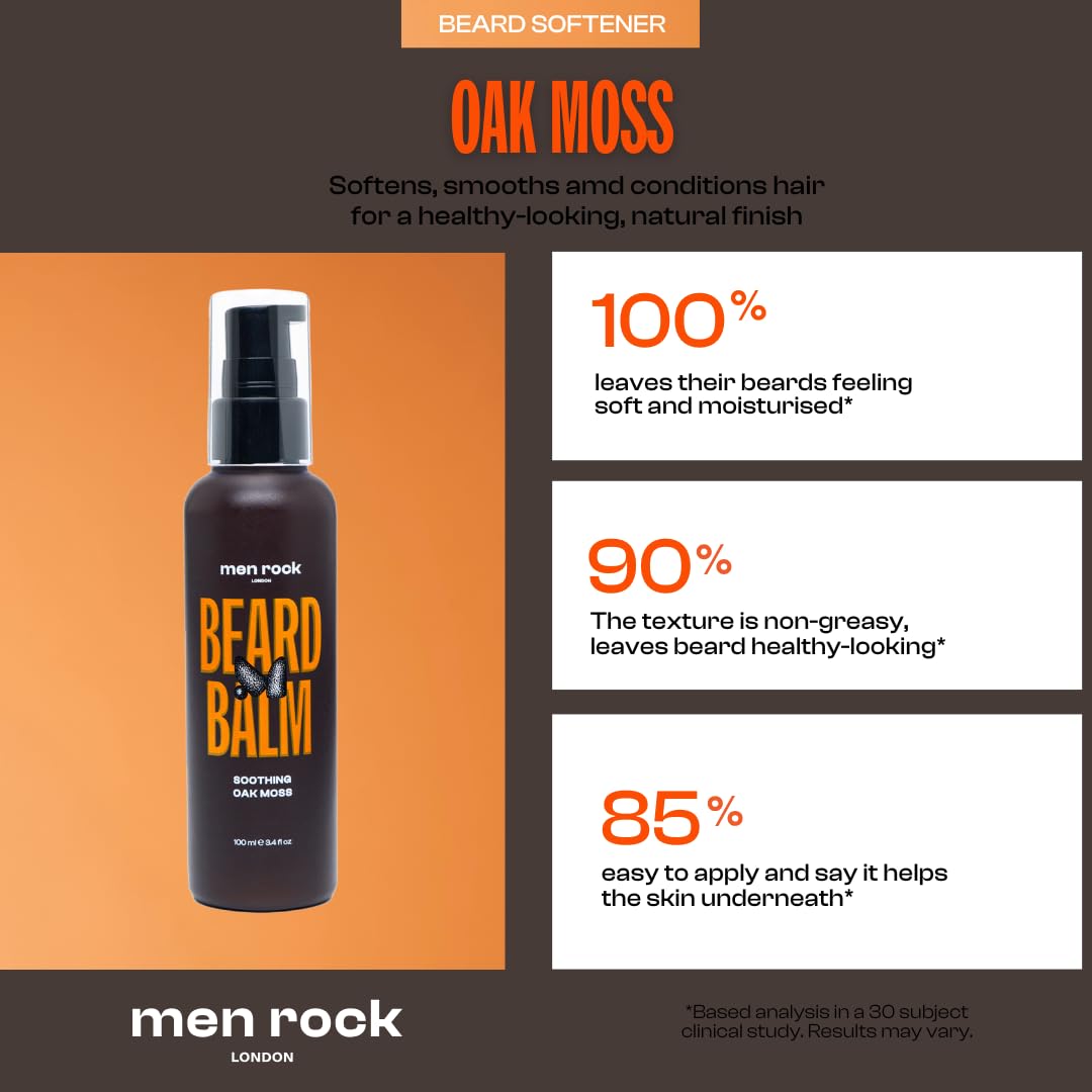 Men Rock Soothing Beard Balm - Oak Moss - Leave In Beard Conditioner for Men - Mens Skincare Products - Conditioning and Softening Balm - 3.4 oz Beauty and Personal Care Men Rock