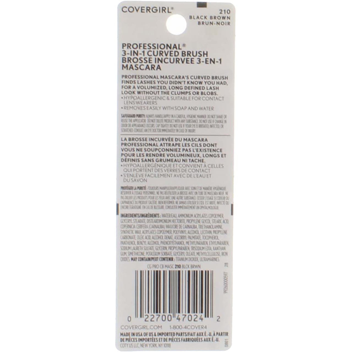 CoverGirl Professional 3 in 1 Curved Brush Black Brown Mascara -- 3 per case.