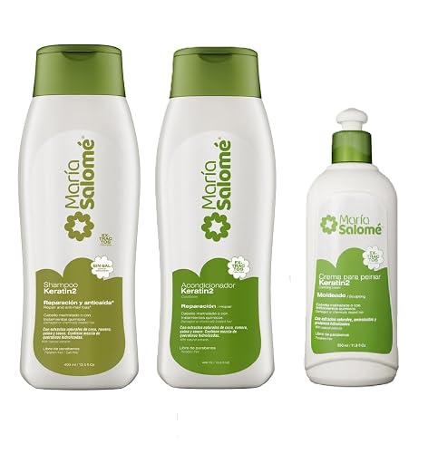 Maria Salome Keratin2 Hair Repair and Loss Prevention kit of Shampoo 13.5 fl.oz. - Conditioner 13.5fl.oz. - Cream 11.8 fl.oz. Natural Products Beauty & Personal Care Maria Salome