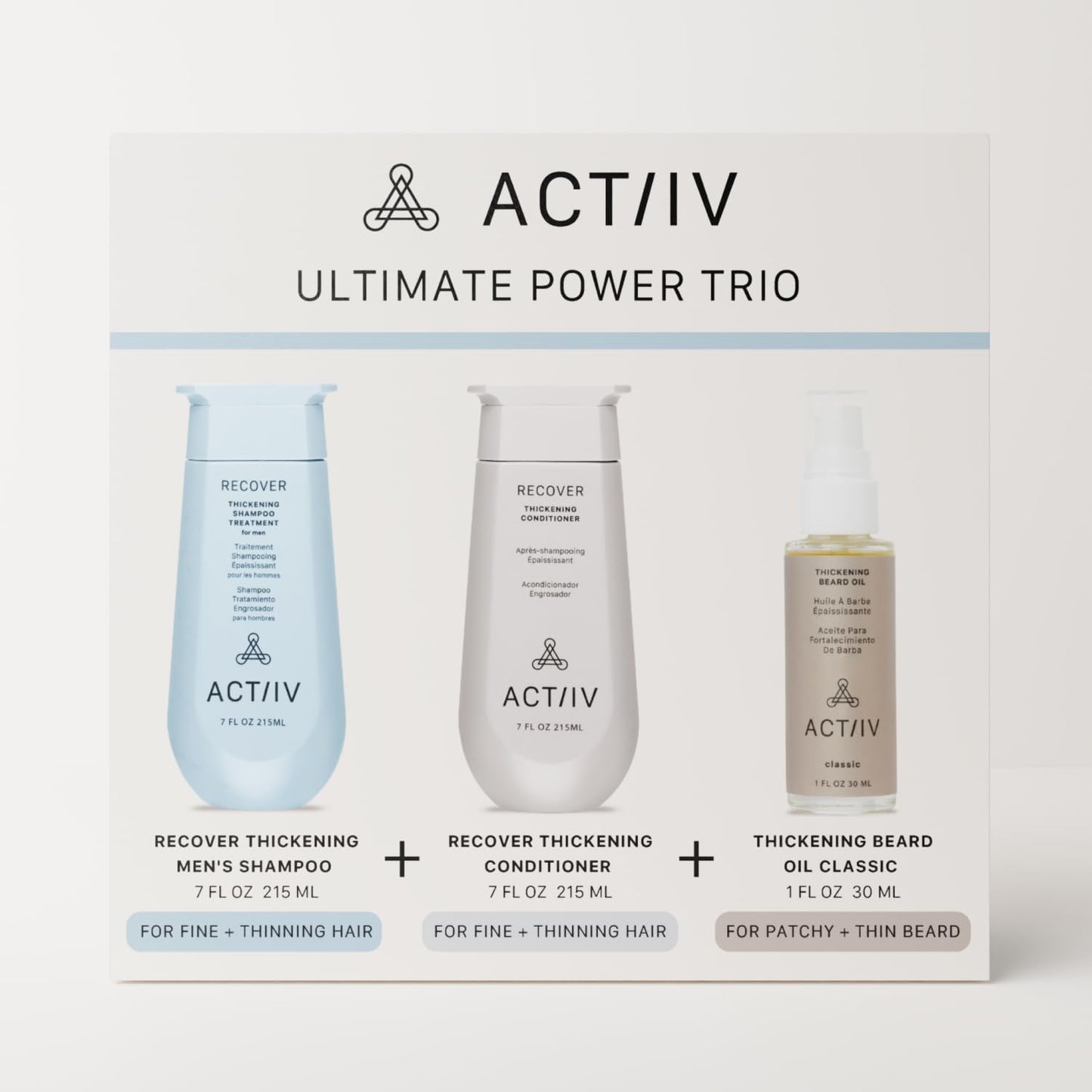 ACTIIV Ultimate Power Trio For Men | Promotes Fuller Hair And Beard, Strengthens And Hydrates, Includes Shampoo, Conditioner & Beard Oil, Vegan Beauty & Personal Care ACTIIV