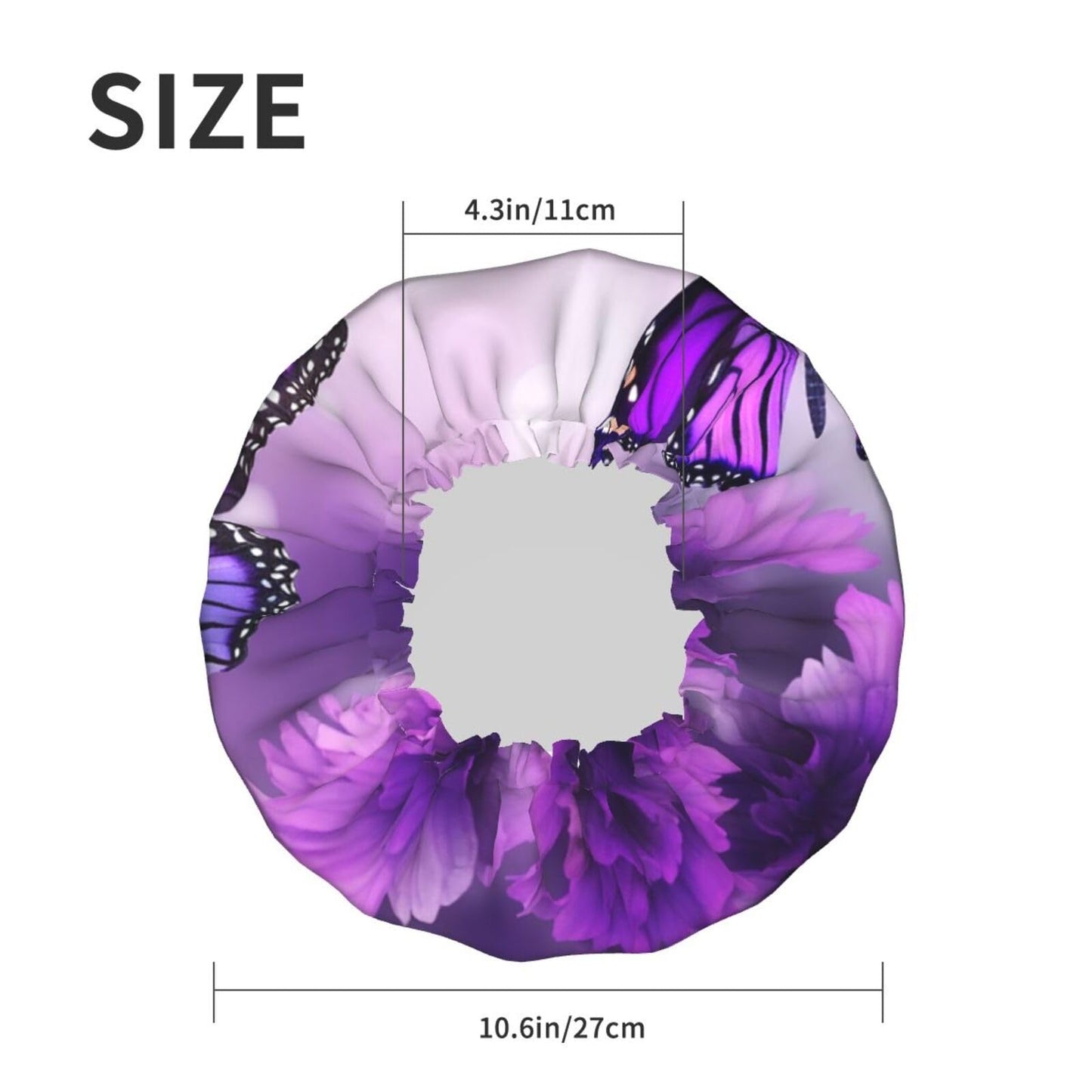 Purple Flower Butterflies Shower Cap for Women Men Large Reusable Shower Bonnet Double-Layer Waterproof Bath Caps Elastic Band Hair Hat for All Beauty and Personal Care BWLHJKE