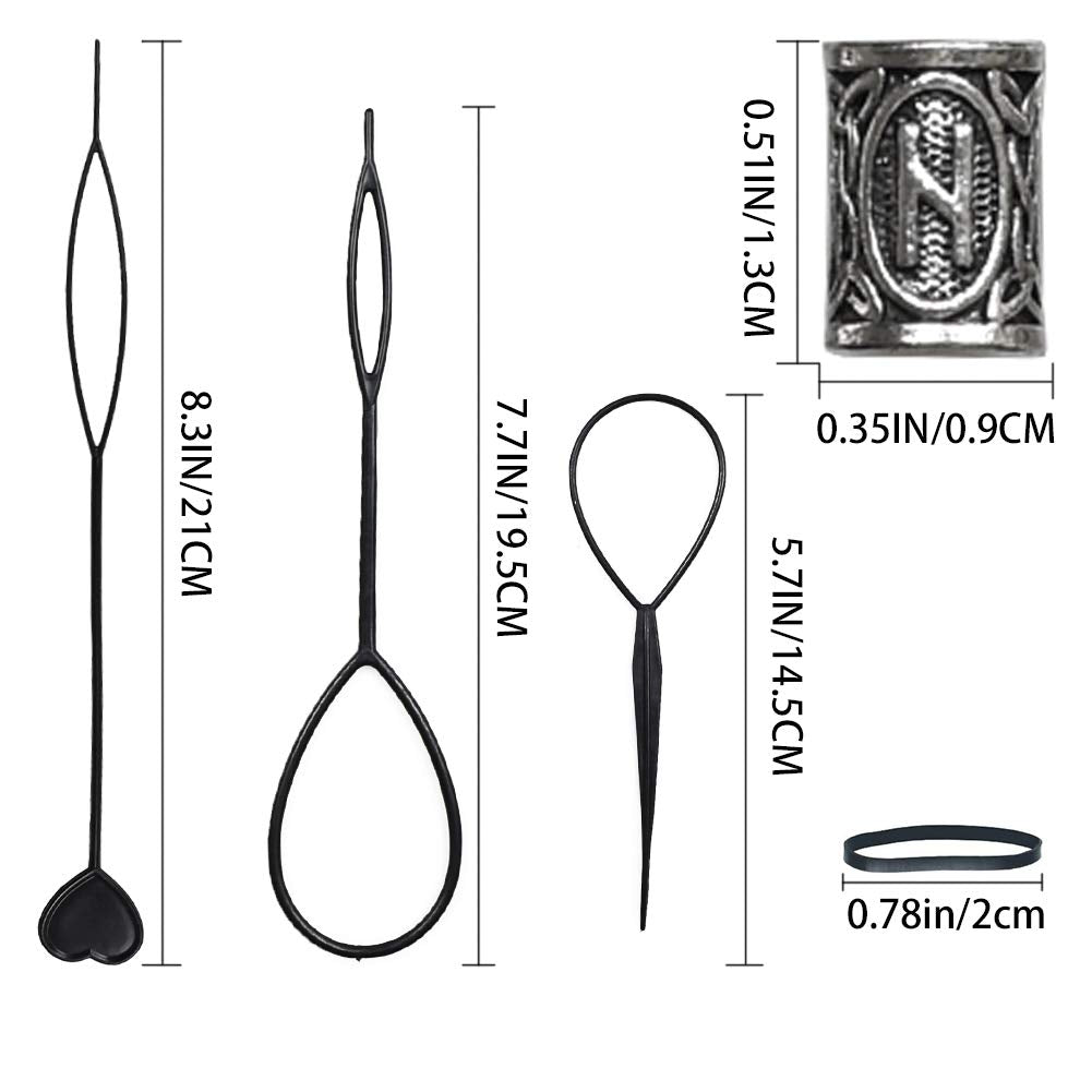 24 PCS Viking Hair Beads Beard Hair Beard Beads 6 PCS Pull Hair Pin Quick Beader 100 PCS Black Rubber Bands and a Bag Beauty & Personal Care Jolbndcv