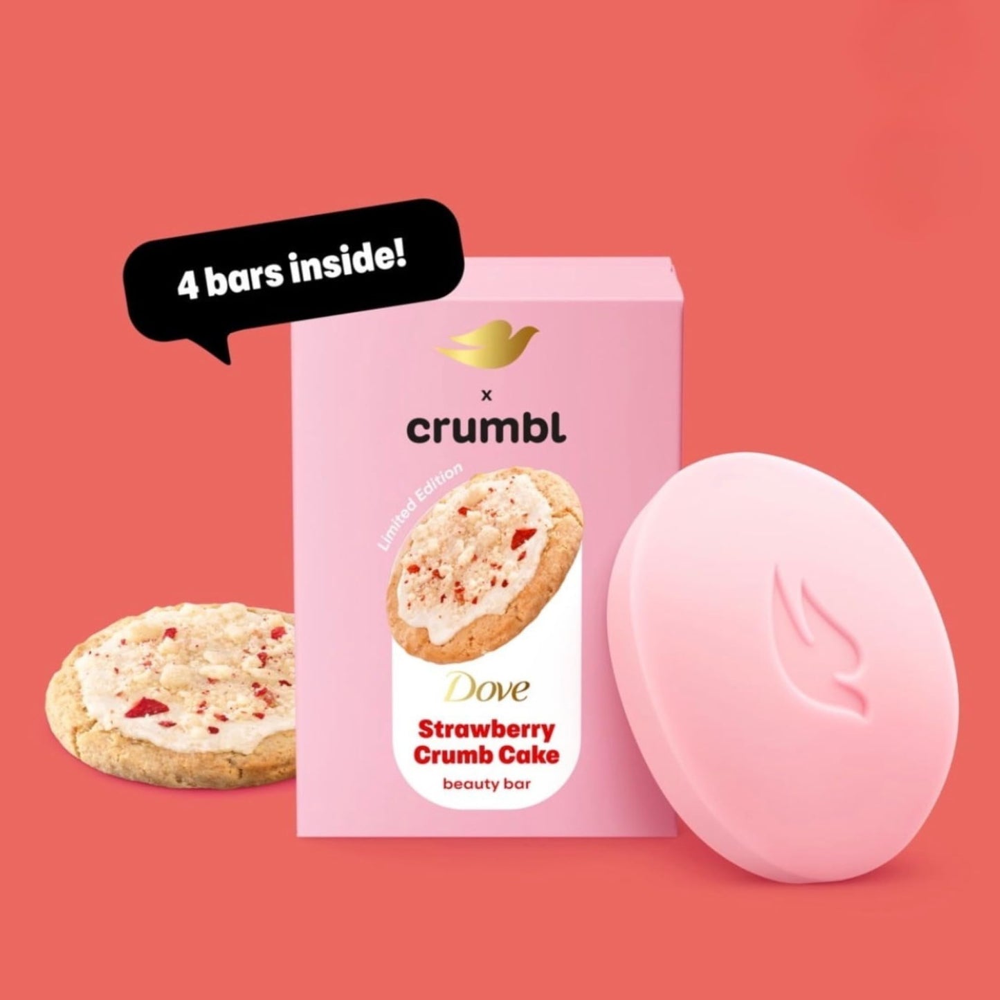 Dove x Crumbl Strawberry Crumb Cake Beauty Bar, Limited Edition, Strawberry Scent, 4 Bars Beauty & Personal Care Dove
