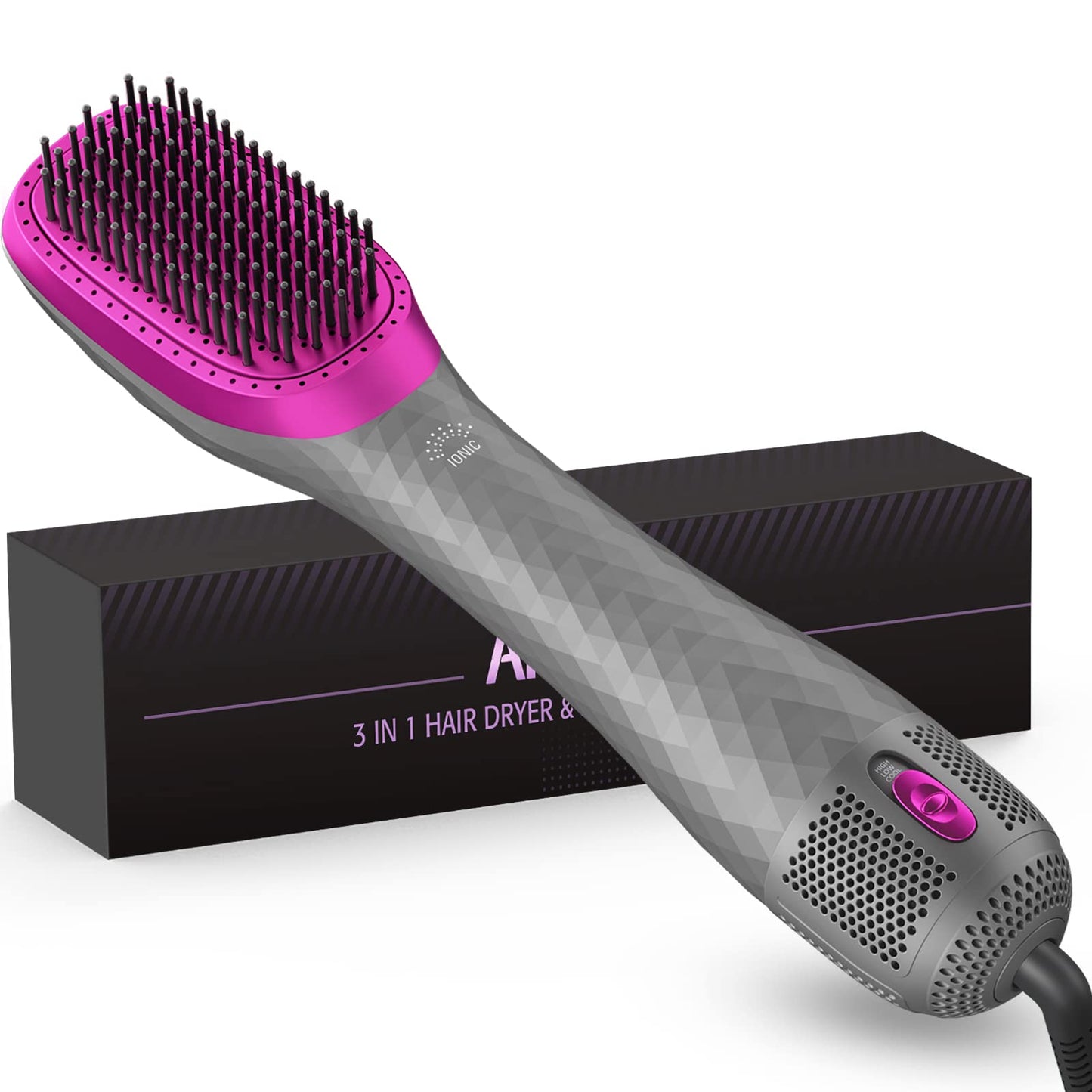 APOKE 3 in 1 Hair Dryer Brush Professional 1200W Powerful Ceramic Tourmaline 3 Heat/2 Speed Settings One Step Hair Dryer and Styler (Gray) Beauty & Personal Care APOKE