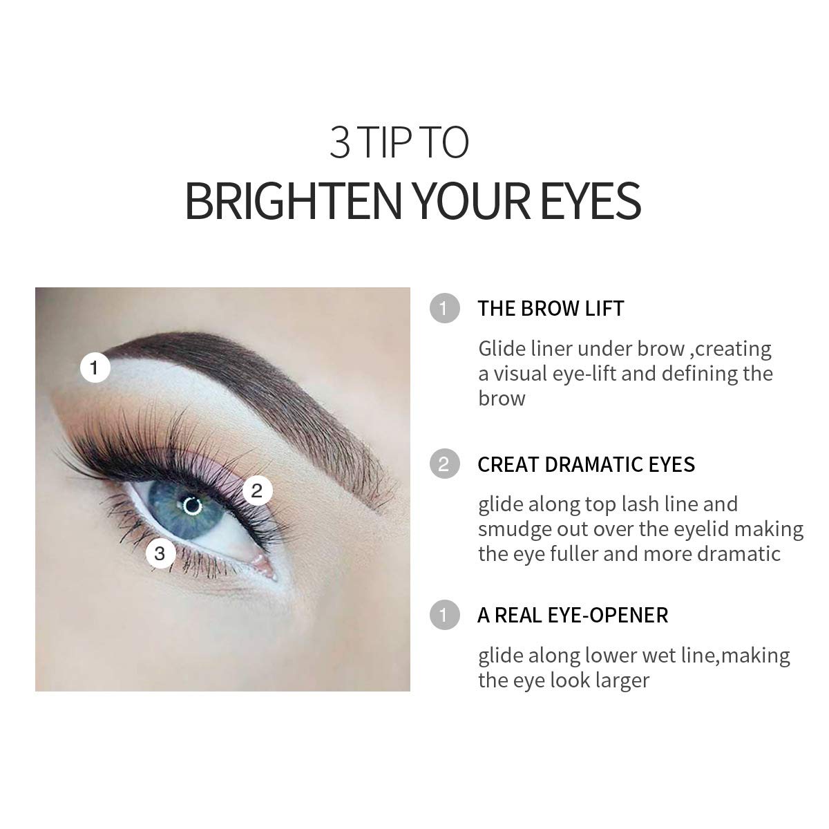 Fashionwu White Eyeliner Pencils Professional Use as Highlighter, Soft, Waterproof, Long-Lasting Eyeshadow, Eye Brightener, Beauty Makeup Tools Beauty & Personal Care Fashionwu