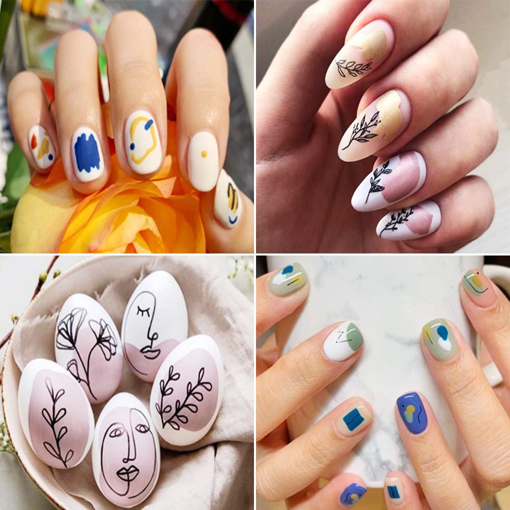 Graffiti Fun Nail Art Stickers, Abstract Nail Decals 3D Self-Adhesive Abstract Lady Face Rose Leaf Nail Design Manicure Tips Nail Decoration for Women Beauty & Personal Care Qdsuh