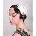 Aimimier Bridal 1920s Flapper Feather Hair Clip Crystal Teardop White Feather Roaring 20s Headpiece Prom Party Festival Hair Jewelry for Women Beauty & Personal Care Aimimier
