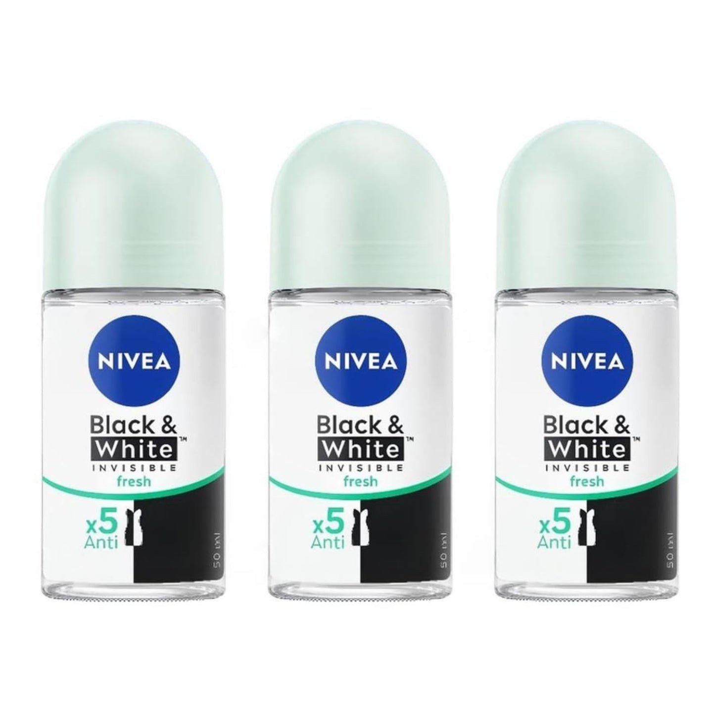 Nivea Black & White Invisible Fresh Roll-On Deodorant - 1.69 fl oz - Pack of 3 Beauty and Personal Care NIVEA