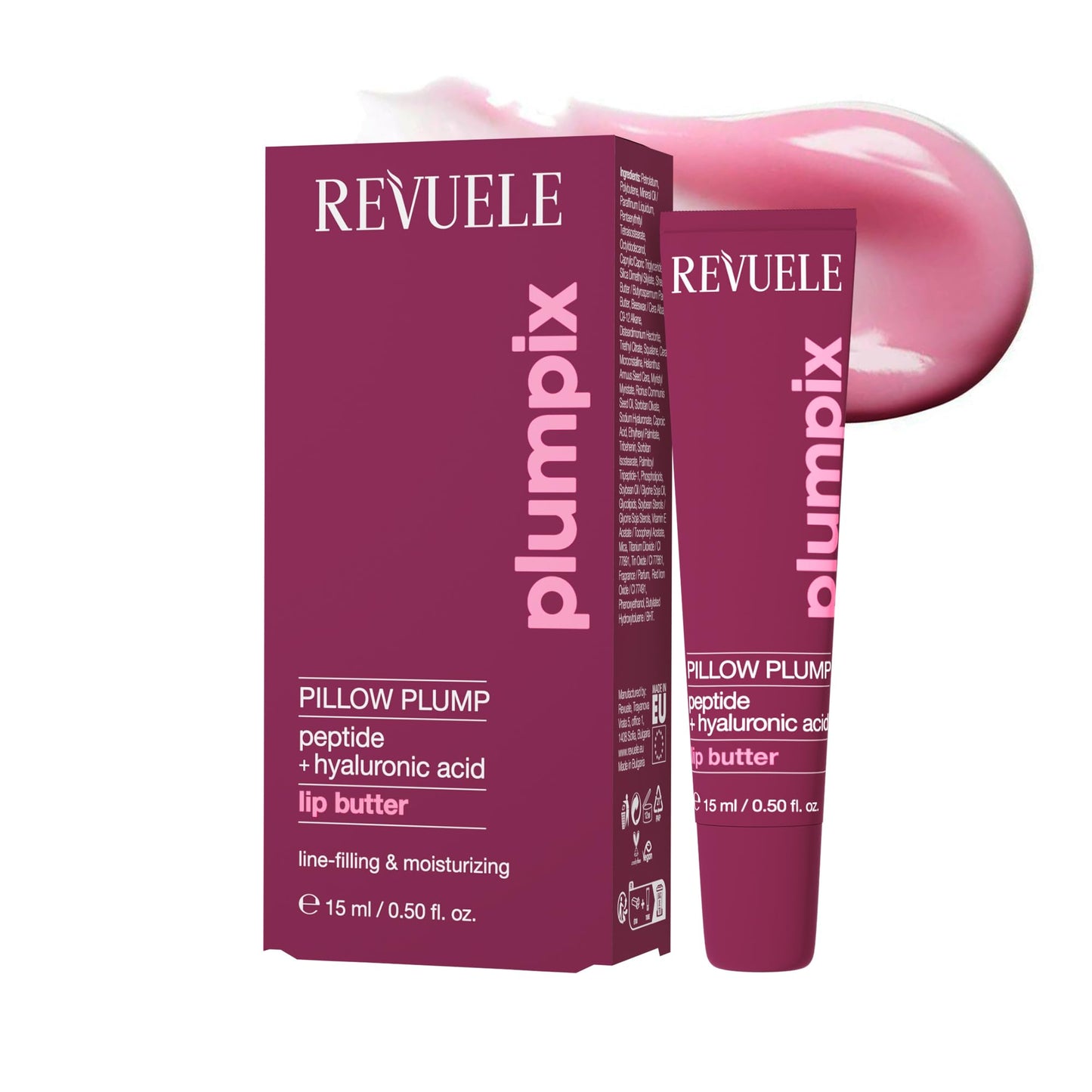 REVUELE Pillow Plump Lip Butter, 0.50 fl.oz - Hydrating & Plumping Lip Balm with Hyaluronic Acid & Peptide - Soft, Glossy, Fuller-Looking Lips for Dry Beauty and Personal Care Revuele