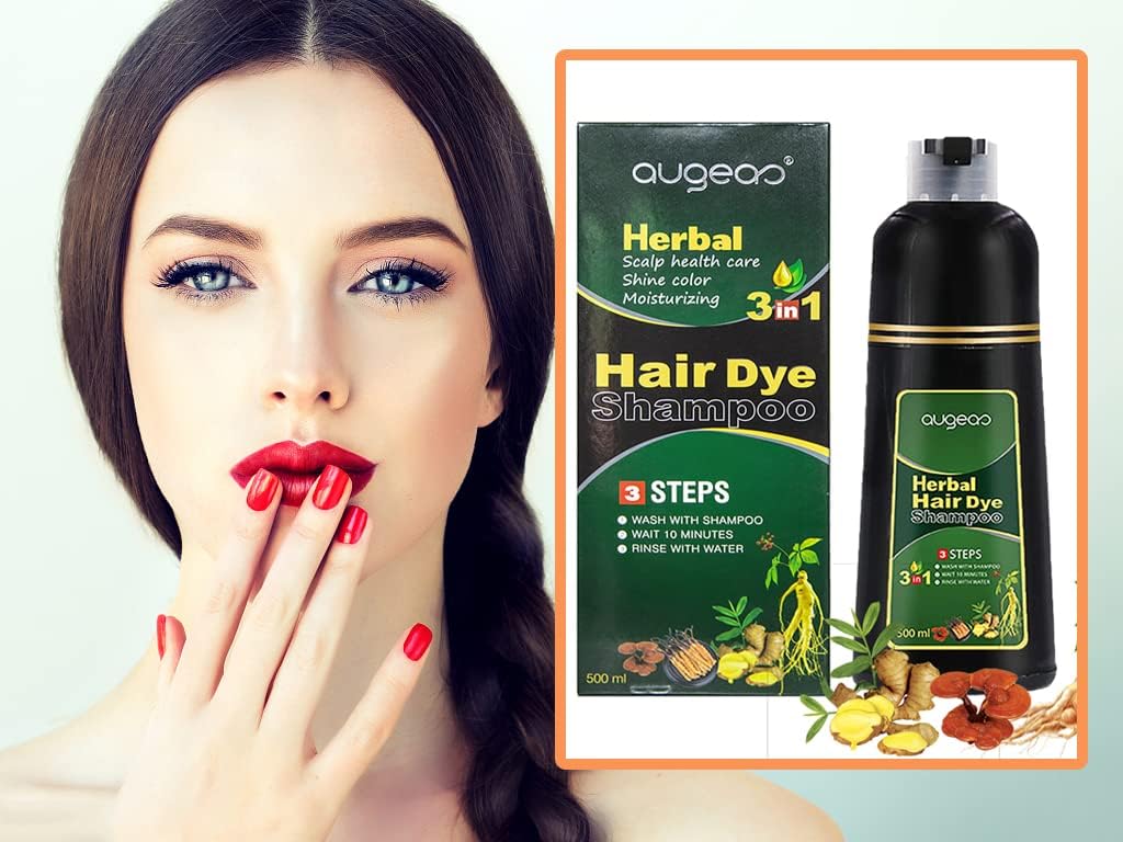 AUGEAS 500ML Black Permanent Hair Color Shampoo, 3 IN 1 Organic Herbal Fast Coloring Shampoo for Men and Women to Cover Grey/White Hair (BLACK) Beauty & Personal Care Maani Essence