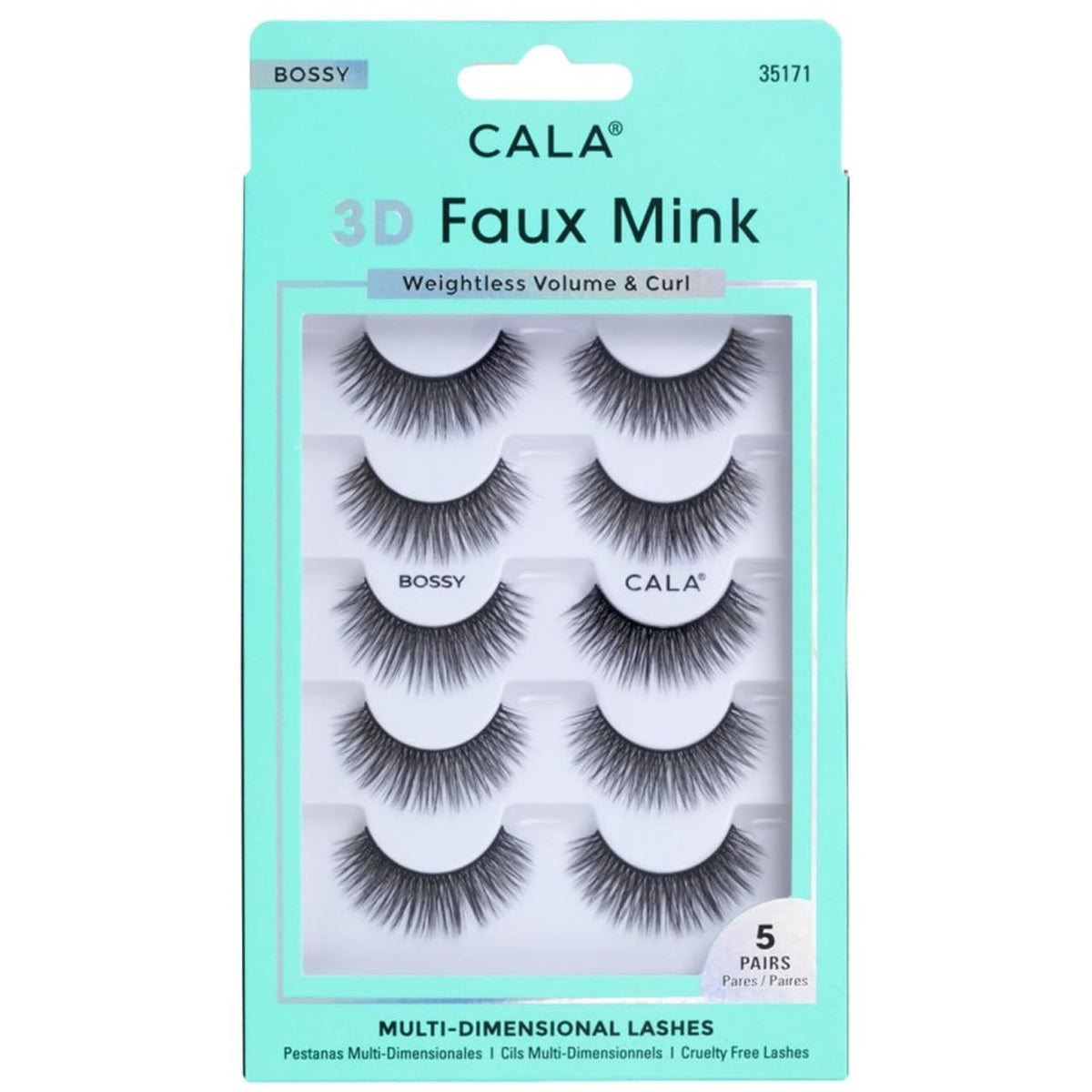 CALA BOSSY 3D Faux Mink False Eyelashes, 5 Pairs of Lashes