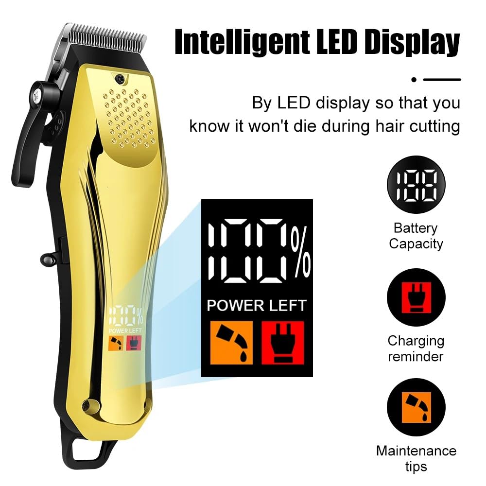 Professional Hair Clippers Set for Men,Electric Cordless Trimmer with LED Digital Display and 7 Guide Combs, Barber-Grade Cutting Machine Stainless Beauty and Personal Care QDKVTNDJZ
