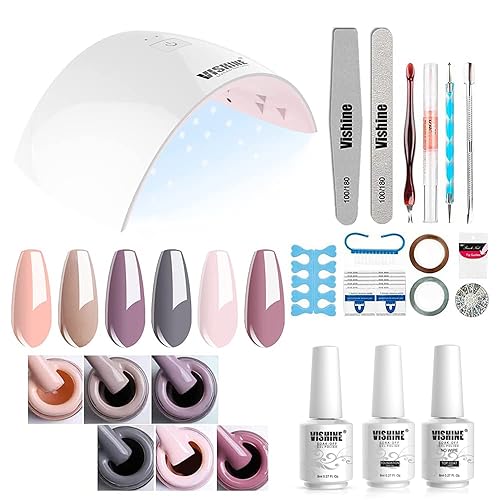 Gel Nail Polish Starter Kit - 6 Colors Gel Polish Set Base Top Coat, 36W LED UV Nail Lamp with Full DIY Gel Manicure Nail Tools by Vishine 8ml #12 Beauty & Personal Care Vishine