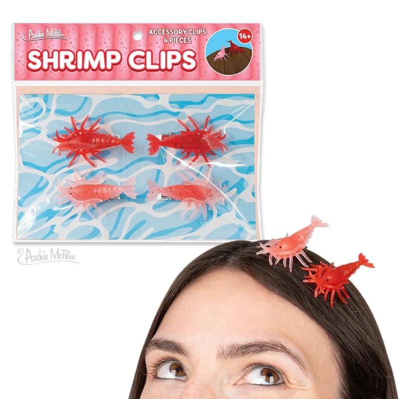 Archie McPhee Novelty Vinyl/Metal Shrimp Clips Hairclips