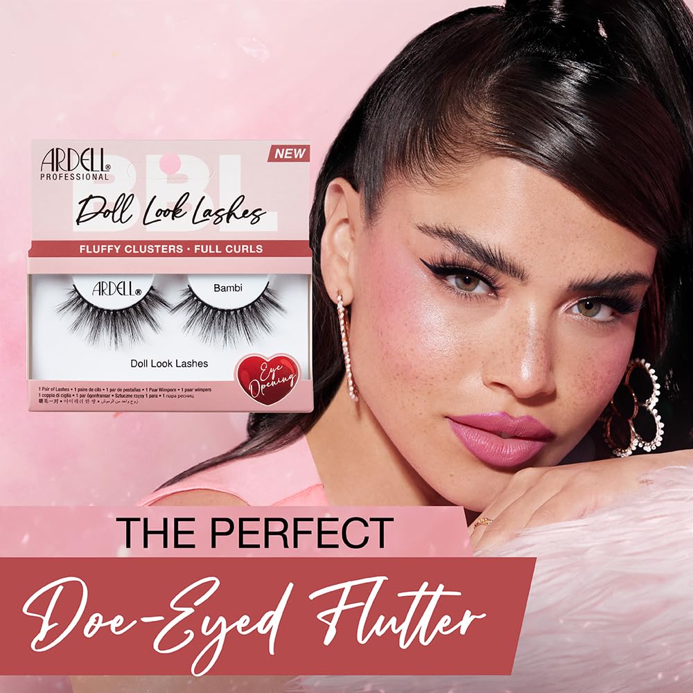Ardell Bambi Doll Look False Eyelashes - Lightweight, Dramatic Volume & Length Wispy Strip Lashes for Big Eye Effect, 1 Pair