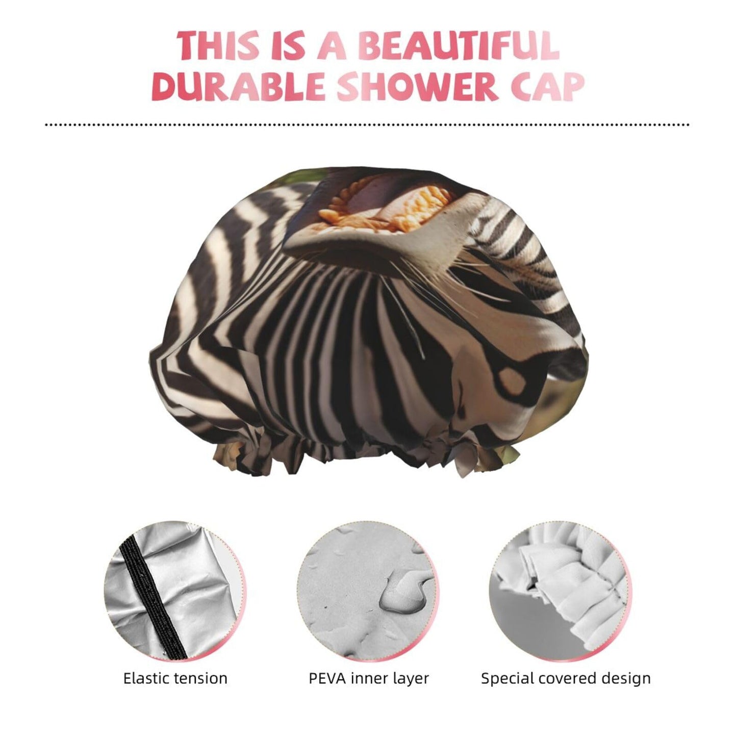 Funny Zebra Shower Cap For Women Reusable Double Layers Bathing Bath Cap Hair Caps Waterproof Elastic Band Ladies Spa Salon Shower Hat Hair Caps Beauty and Personal Care GDSHJKLW