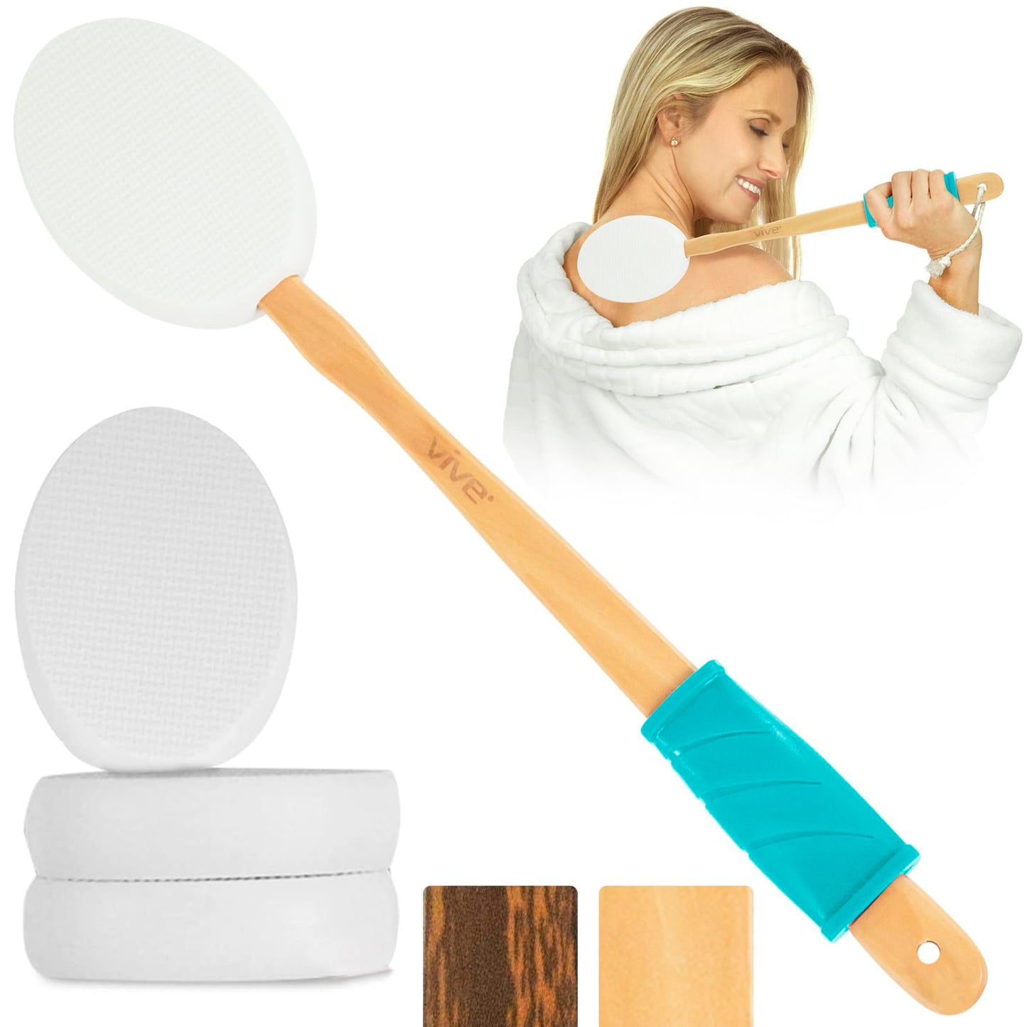 Vive Lotion Applicator for Back, Feet (17.5") - Self Washer Beauty Shower Sponge, Long Handle Cream Wand for Elderly, Women - Apply Medicine, Skin Beauty & Personal Care Vive