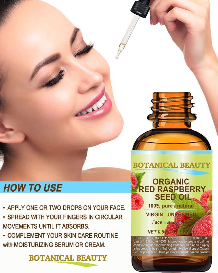 Botanical Beauty Organic RED RASPBERRY SEED OIL 100% Pure Natural Undiluted Virgin Unrefined Cold Pressed Carrier Oil for Face, Skin, Hair, Lip, Nails Beauty & Personal Care Botanical Beauty