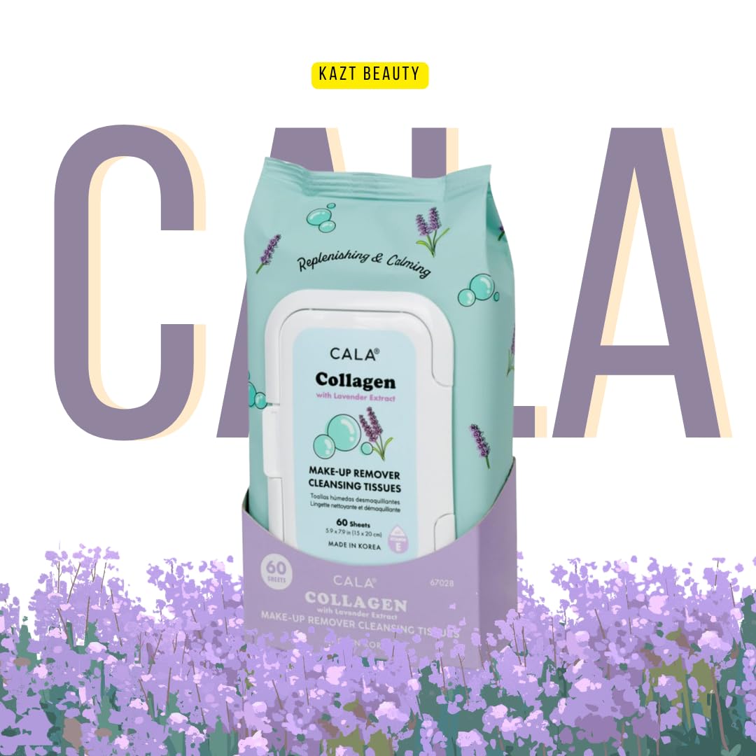 CALA Collagen Makeup Remover Cleansing Tissues, Waterproof Eye Makeup Wipes, Deep Cleansing Face Towelettes Leave Skin Soft Smooth Moisturized, Free