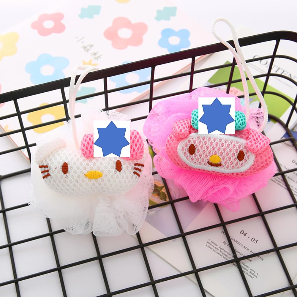 Anime Beauty Sponges Cute Bath Loofah for Women Premium Cartoon Shower Ball Loofah with Handle Beauty Bathing Accessories Pink Bunny Cat Anime Beauty and Personal Care sailorsunny