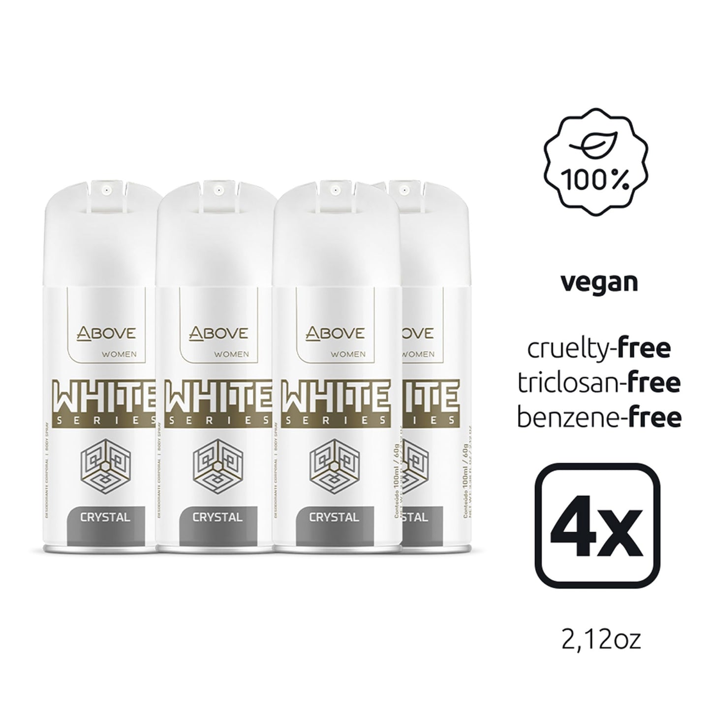 ABOVE White Series Body Spray, Crystal, 4 pcs - Deodorant Spray - Masks Perspiration Odors - Long-Lasting Dry Spray - Paraben-Free - Cruelty-Free 2.12 Beauty and Personal Care ABOVE
