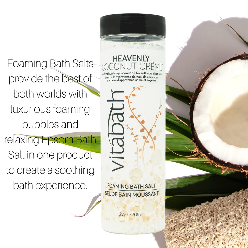 Vitabath Heavenly Coconut Crème Foaming Bath Salts Relaxing Bubble Aromatherapy Skincare - Muscle & Body Ache Soothing & Skin Nourishing Foamy Soak Beauty and Personal Care Vitabath
