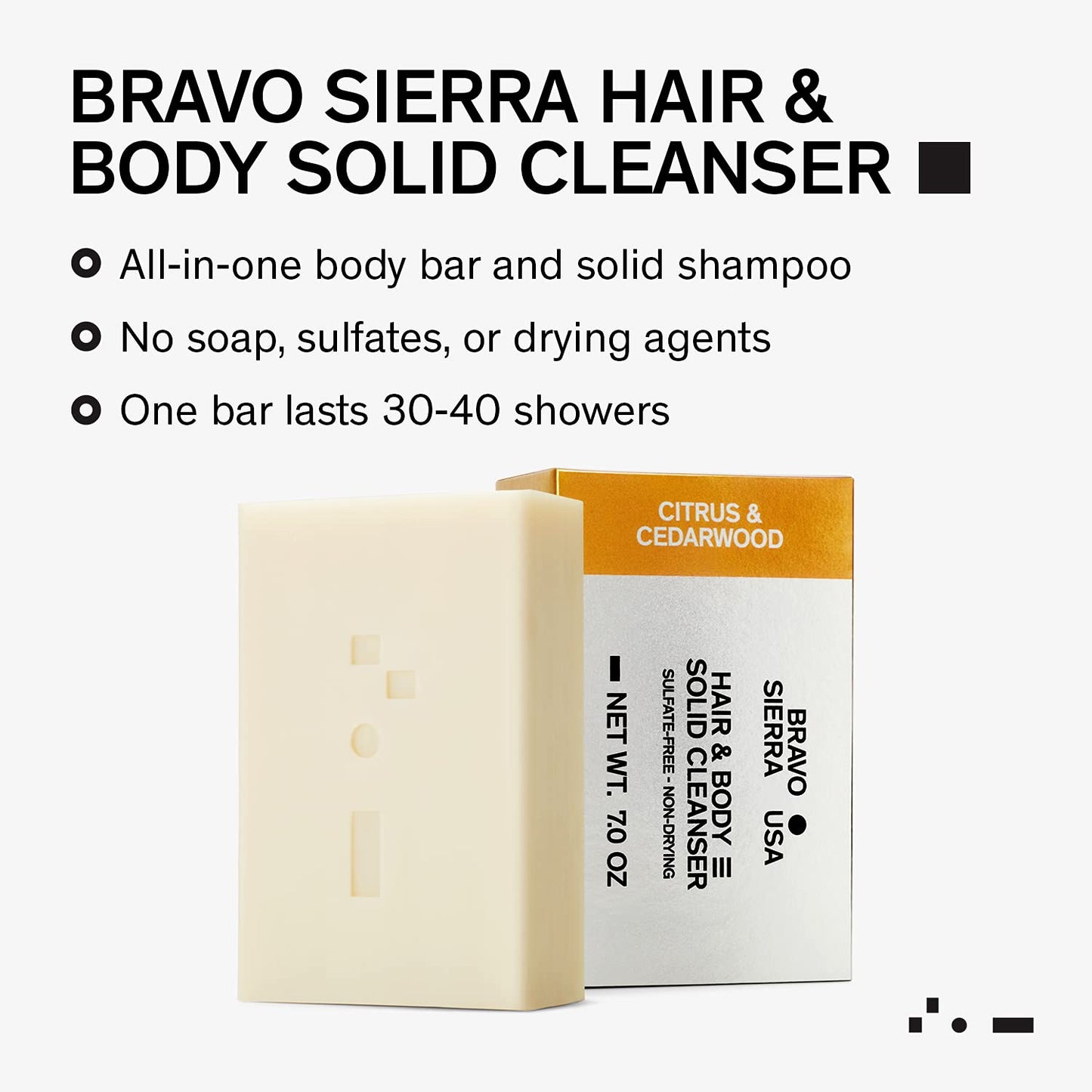 Bravo Sierra All-In-One Citrus & Cedarwood Men's Body and Hair Bar, 3-Pack - Coconut, Shea Butter & Oat Flour for Soft Skin & Healthy Hair, 7 oz Beauty & Personal Care Bravo Sierra
