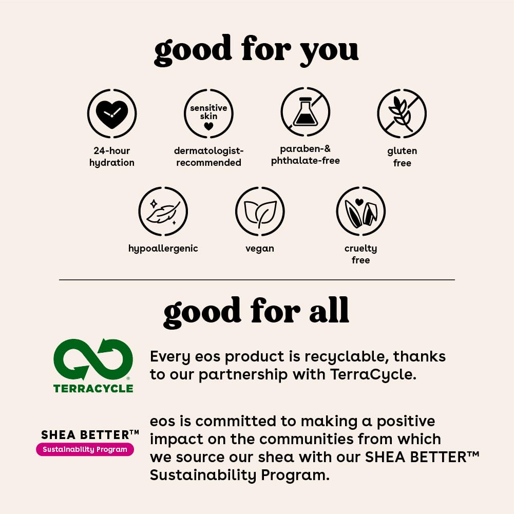 eos Shea Better Body Lotion Vanilla Cashmere, 24-Hour Moisture Skin Care, Lightweight & Non-Greasy, Natural Shea, Vegan, Vanilla Body Lotion Beauty & Personal Care eos