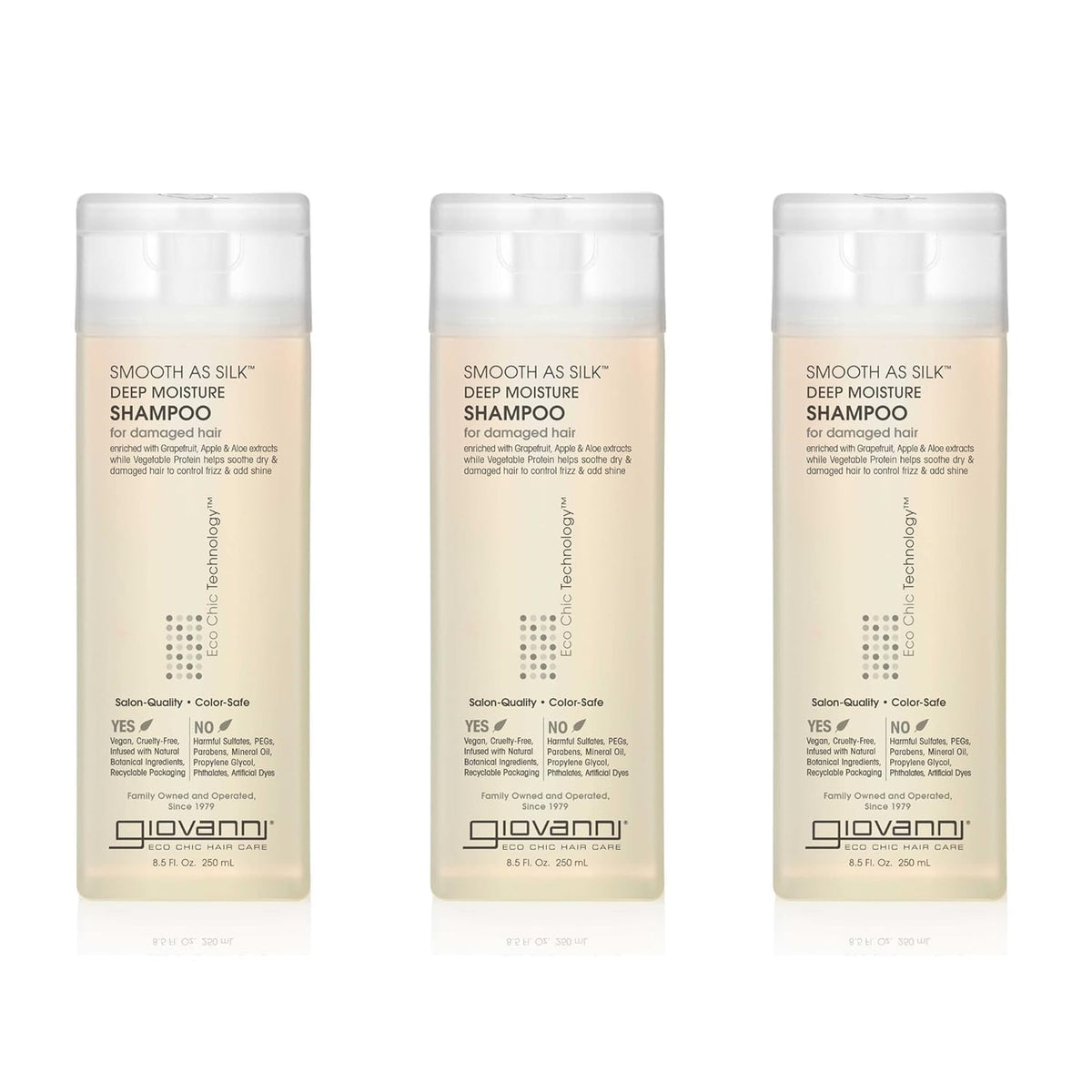GIOVANNI Eco Chic Smooth as Silk Deep Moisture Shampoo, 8.5 oz (Pack of 3)